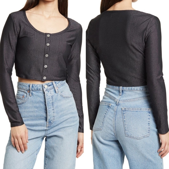 Carbon 38 Cropped Shimmer Stripe Cardigan Black Silver XS NWT NEW - Picture 3 of 12